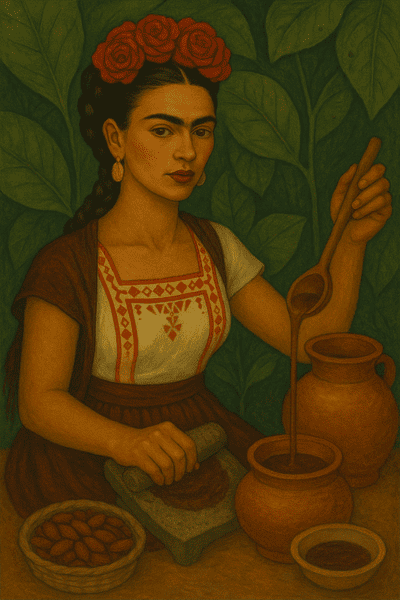 Frida Cahlo przygotująca kakao